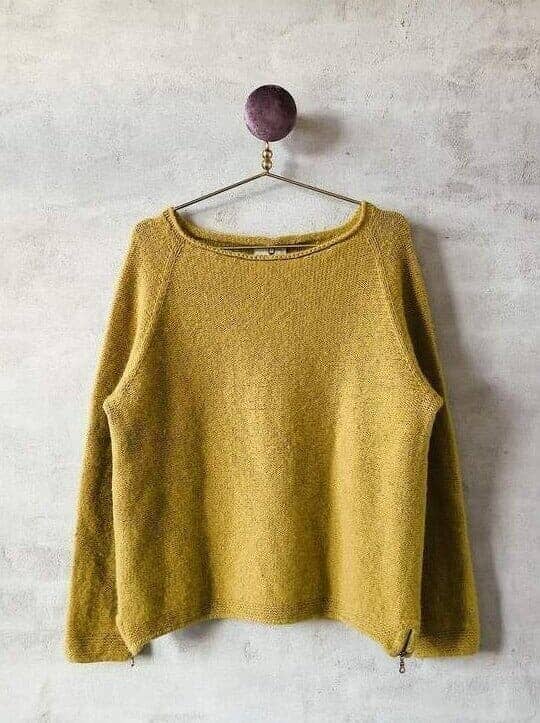 Caroline sweater, gul strikket raglansweater, Önling No 1 merinould/angora