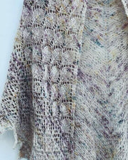 Mrs H's summer shawl with lace pattern, knitted in hand - dyed merino from from Hedgehog Fibres