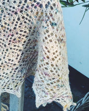 Mrs H's summer shawl with lace pattern, knitted in hand - dyed merino from from Hedgehog Fibres