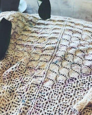 Mrs H's summer shawl with lace pattern, knitted in hand - dyed merino from from Hedgehog Fibres