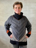 Profil sweater af Hanne Falkenberg, strikkekit | 75 Grå, 71 Sort, 01 Vinterhvid, 08 Orange, 59 Fuchsia