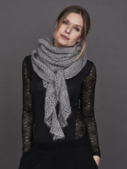 Cloud super light knitted shawl with lace pattern, made in grey Silk Mohair