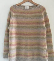 Summer in Denmark - a light, cozy sweater with narrow stripes in soft colors, made in Isager Spinni wool and Silk Mohair