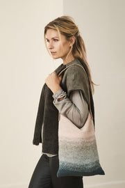 Anva knitted bag with dip - dye color change, knitted in Isager Spinni yarn.